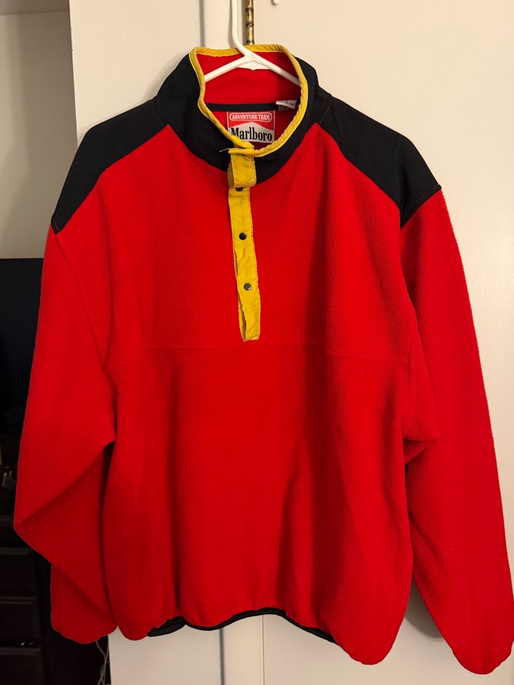 Marlboro Red Fleece Zip Pullover with Yellow Placket and Black Shoulders